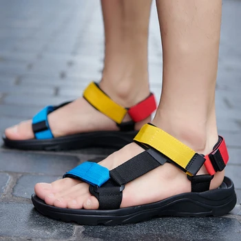 Мужские спортивные сандалии большого размера, Летние тапочки с круглым носком, повседневная пляжная Легкая Удобная обувь на танкетке Sandalia Masculina