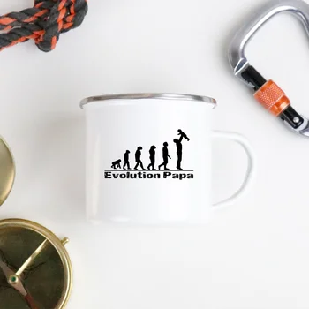 Эмалированная кружка Evolution Papa, чашка с белой ручкой, Эмалированная кружка для кофе, чая, воды для питья, лучшие оригинальные и забавные подарки ко Дню отца