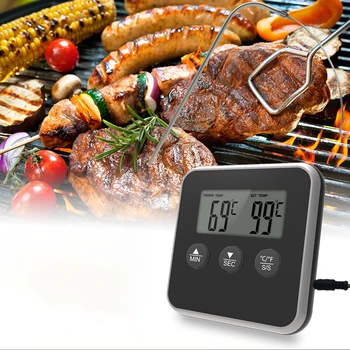 Цифровой пищевой термометр для мяса, зонд из нержавеющей стали, термометр для барбекю с таймером, термометр для гриля в бытовой кухонной духовке.