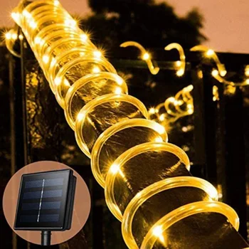 32-метровые веревочные фонари на солнечной энергии, водонепроницаемая трубка, веревочная гирлянда, гирлянды сказочного света для рождественского декора на открытом воздухе в помещении и саду