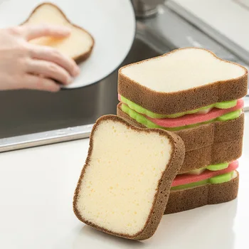 Креативные губки для мытья посуды в форме тостов-сэндвичей, Моющиеся Скрубберы для кастрюль, посуды, кухонных принадлежностей, предметов домашнего обихода