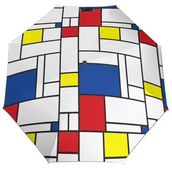 Геометрический Ручной Зонт De Stijl Mondrian, Минималистичный Портативный Зонт, Ветроустойчивые Зонты из углеродного волокна для женщин