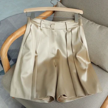 2023 Новые летние Офисные женские короткие брюки с высокой талией, однотонные Свободные широкие короткие брюки Y2K, женские элегантные шорты, Брюки