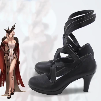 Genshin Impact La Signora Черная обувь для косплея, Ботинки, Аксессуары для костюмов на Хэллоуин, Реквизит