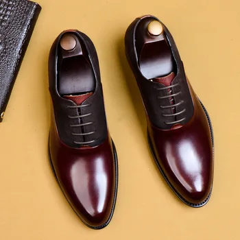 Улучшите мужские деловые кожаные туфли, черные, винно-красные, модные мужские оксфорды в стиле ретро, мужские вечерние платья на плоской подошве из натуральной кожи