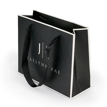 500 шт. /лот Элегантные подарочные пакеты с логотипом бренда на заказ из белой бумаги, черная сумка с белой отделкой для покупок, упаковка ювелирных изделий