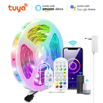 Tuya Smart Life DC12V 1/2/3/4/5/10/15 М RGB светодиодная лента с подсветкой Wi-Fi и голосовым управлением работает с Alexa Echo /Google Home