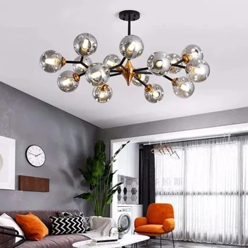 Ретро Скандинавская светодиодная люстра Стеклянный шар Подвесной светильник для гостиной спальни Столовой Кухни Дизайн потолка Подвесной светильник E27