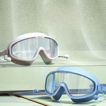 2023 Очки для плавания для взрослых, Унисекс, Большая оправа, HD, Противотуманные, Профессиональные очки для плавания в бассейне с затычкой для ушей, водонепроницаемые, противотуманные
