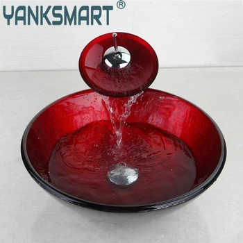 YANKSMART Ручная роспись Раковина для умывальника В художественном стиле, туалетный столик с латунным водопадным краном, комбинированный комплект для смесителя для умывальника