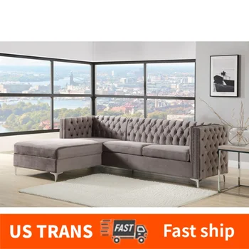 Комбинированный диван для гостиной из американской ткани с семью подушками, бархатное круглое сиденье