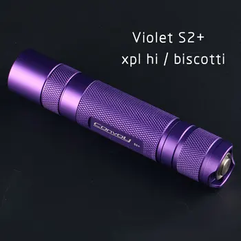 Фиолетовый фонарик S2 + со светодиодом XPL HI внутри и стеклом с ar-покрытием, прошивка biscotti