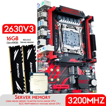 Комплект материнской платы Atermiter X99 D4 с процессором Xeon E5 2630 V3 LGA2011-3 2шт X 8 ГБ = 16 Гб3200 МГц DDR4 REG ECC Серверная Оперативная память