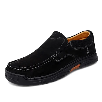 Sapatos casuais de couro feitos à mão dos homens macios homem confortável sapatos de couro mocassins sapatos