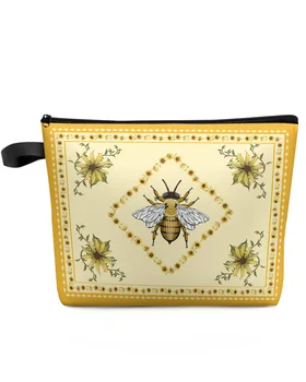 Idyllic Sunflower Bee Большая Дорожная косметичка Портативная сумка для хранения макияжа Женский Водонепроницаемый пенал