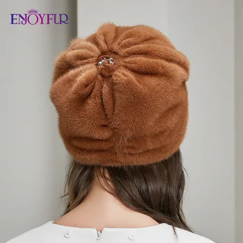 ENJOYFUR Зимняя женская шапка-ушанка из натурального меха норки, сшитая вручную, теплая меховая шапочка-ушанка с бусинами, модный женский дизайнерский головной убор, капор