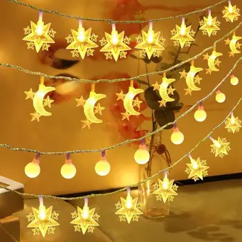 Рамадан Декор Светодиодная гирлянда на USB /батарейке Звезда Луна Сказочная гирлянда Лампа для спальни Праздничное освещение Свадебное украшение для вечеринки