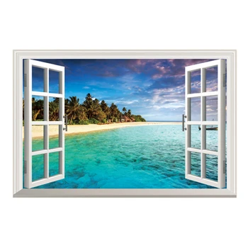 3D океан Природа Настенная роспись с видом на море Окно Наклейка для домашнего декора Картина для комнаты плакат искусство