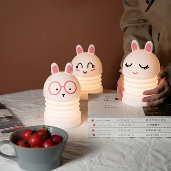 Милый кролик, красочный светодиодный силиконовый маленький ночник, детские спальные светильники