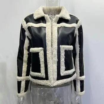 Стильное женское пальто с лацканами Абрикосового/черного цвета, женское пальто, осенне-зимняя куртка, пальто