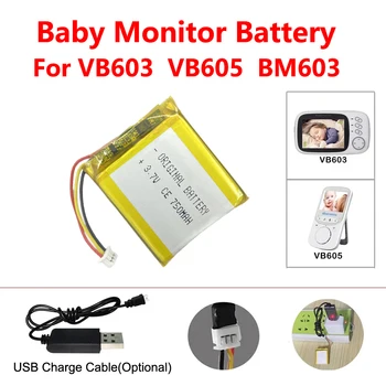 VB603 Аккумулятор для Видеоняни и Радионяни VB605 VB603 Аккумулятор, 3,7 В 750 мАч Сменный Аккумулятор USB Зарядное Устройство для Видео Няни Bebe Monitor BM603