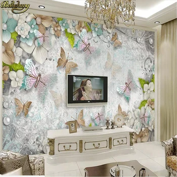 beibehang пользовательские фотообои настенные фрески наклейки на стены 3d великолепные средиземноморские бабочки цветы жемчуг ТВ 3d настенные фрески