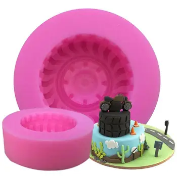 Силиконовая форма круглой формы для шин Инструменты для украшения торта с помадкой 3D Автомобильные колеса Формы для шоколада Форма для мыла ручной работы