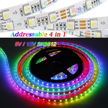 Адресуемая светодиодная лента RGBW RGBWW 4 цвета в 1 гибкая Светодиодная лента SMD 5050 RGB White pixle IC SK6812 5V 12V 60leds/m Smart Lights