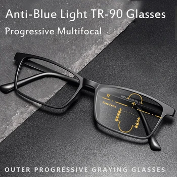 Прогрессивные очки для чтения с блокировкой синего света Мужские Ультралегкие Очки в титановой оправе TR90, Мультифокальные очки, Квадратные Очки