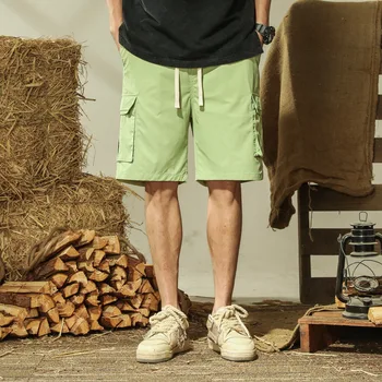 Летние Новые спортивные шорты с несколькими карманами, мужские свободные прямые брюки с разрезом, Классные удобные повседневные брюки для мужчин длиной до колен