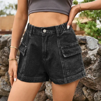 Женские сексуальные джинсовые короткие брюки однотонные женские летние джинсовые шорты на пуговицах и молнии с высокой талией Уличная одежда