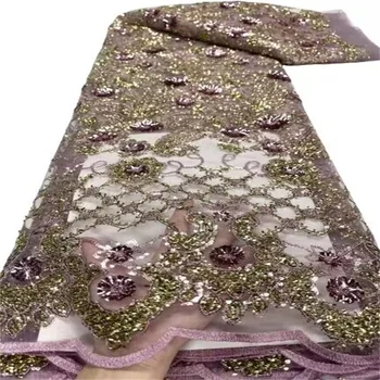 Африканская кружевная ткань с пайетками 2023, розовая / золотая Высококачественная кружевная ткань с пайетками, Нигерийская кружевная ткань для свадебной вечеринки
