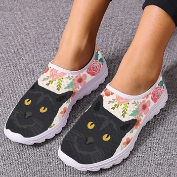 Дизайнерские брендовые лоферы INSTANTARTS с рисунком Черного кота/ котенка из мультфильма Удобная летняя обувь из дышащей сетки на плоской подошве Повседневные кроссовки Zapatos