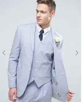 2023 Новейший Дизайн Пальто И брюк Светло-Голубые Пляжные Свадебные Костюмы для Мужчин Slim Fit Смокинг из 3 частей На Заказ Блейзер Жениха Terno Masculino