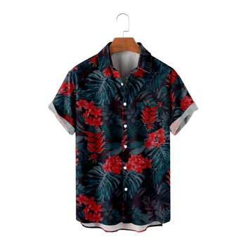 Рубашка с принтом, повседневная мужская одежда, Пляжная гавайская рубашка с короткими рукавами, топ