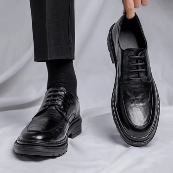 2023 Мужские модельные туфли В простом стиле, Удобная мужская обувь, Оксфорды, Брендовая мужская официальная офисная обувь на шнуровке, Кожаная Свадебная A14