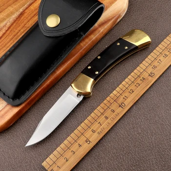 440C Лезвие Латунь + Деревянная Ручка Складной Нож Открытый Кемпинг Охота Самооборона Кухня Фрукты Тактический Карманный Нож Для Выживания