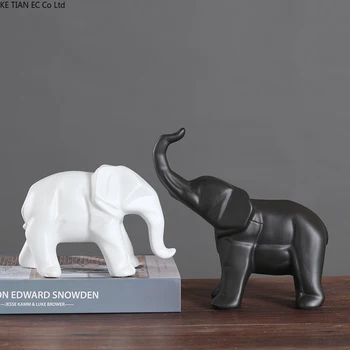 Милая статуэтка слона, черно-белая линия, Скульптура животного, ремесла, Украшение для пары, Гостиная, Офис, Декор в виде слона, Подарки