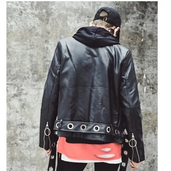 Мужские мотоциклетные куртки из искусственной кожи SEVEYFAN, черное тонкое пальто Корейского диджея для ночного клуба в стиле хип-хоп для мужчин и женщин