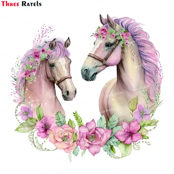 Three Ratels K934, Розовые лошади с цветочным рисунком, Виниловые панно, художественная наклейка, наклейки на стены, украшение дома, спальня, гостиная