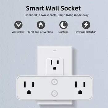 Smart Plug 10A WiFi, совместимый с Bluetooth, умная розетка, США, двойные розетки, управление приложением с настройкой таймера по расписанию