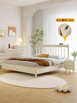 Кровать Nordic из цельного дерева белого цвета 1,8 м современная простая одноместная двуспальная кровать 1,5 м в винтажном кремовом стиле princess bed