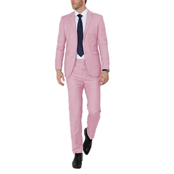 Розовые Мужские костюмы из 2 частей, Костюм Homme, Блейзер на двух пуговицах, Свадебный Приталенный Смокинг, Однобортный пиджак, Брюки, Комплект