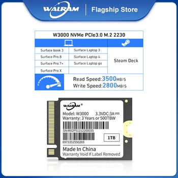 WALRAM 3500 М/с m.2 nmve ssd 1 ТБ 512 Гб M.2 NVMe ssd 2230 PCIe3.0x4 SSD Внутренний твердотельный накопитель для Microsoft Surface Pro 7 + 8 Steam Deck
