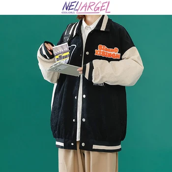 NELLARGEL Женская Зимняя Бейсбольная куртка с отложным воротником 2023, Женская Университетская куртка С Надписью Vinatge, Черные Пальто Kpop Для девочек