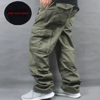 Мужские брюки, зимние теплые флисовые утепленные комбинезоны, мужские мешковатые повседневные брюки-карго в стиле хип-хоп, теплые брюки-карго