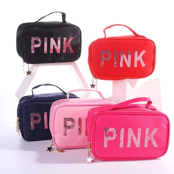 Новая розовая ручная косметичка с блестками, Корейское издание, Портативная карманная квадратная сумка для путешествий