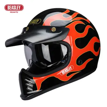 Винтажный мотоциклетный шлем, шлем для электромобиля, универсальный шлем с огненным узором для мужчин и женщин, всесезонный полнолицевой шлем