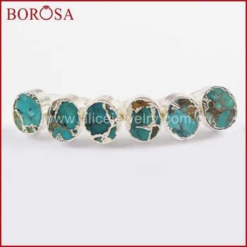 BOROSA 5/10 пар Овальных серебряных медных сережек-гвоздиков из натуральной бирюзы с натуральным синим камнем, модные украшения S1546