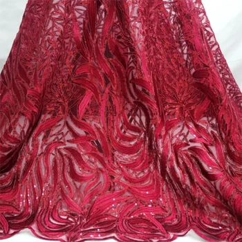 Новейшие красные полиэфирные кружевные материалы французская красная сетка блестки ткань для вышивания ткань для платья Аксессуары для свадебного платья MF62